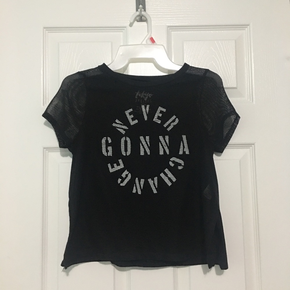 y2k slightly cropped mesh black and white shirt
